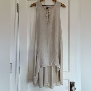 Inizio Tank Midi Dress Beige Linen Blend Lagenlook Coastal Boho Breezy Italian L